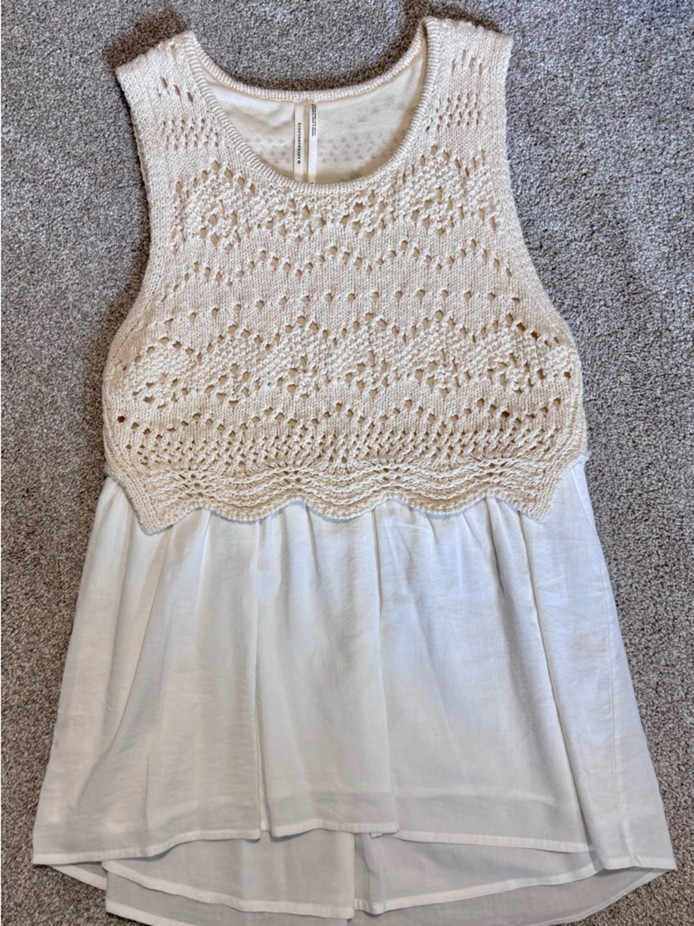 Anthropologie Cream Crochet Peplum Tank Top